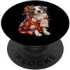Merry Christmas Wrap Ribbon Bow Stars Xm Carta da regalo con pastore australiano, Babbo Natale australiano PopSockets PopGrip Adesivo
