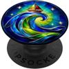 Futuristic Ocean Voyager Nautical Design Modello di arte della barca a vela giocattolo dell'onda del mare blu elettrico PopSockets PopGrip Adesivo