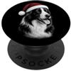 MyAnimal - Border Collie Border Collie - Grazioso cane con cappello di Natale rosso PopSockets PopGrip Adesivo