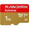 SANDISK Extreme Scheda microSDXC UHS-I + SD Adapter, 1 TB (velocità di lettura fino a 245 MB/s e velocità di scrittura fino a 170 MB/s, video 5,3K, C10, V30, U3, A2)
