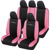 Auto Accessori Lupex - Set 9 Pezzi Coprisedili Auto Universali Racing, Colore Nero Rosa - Fodere Protezione Sedili Anteriori e Posteriori, Compatibili con Berline e Utilitarie