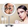 MATEPROX 8 Pollici Specchio da Trucco con Luci, Doppio Lato 1X 10X Ingrandimento, Specchio da Trucco Girevole con 3 Colori di Illuminazione, Sensore Touch e Regolazione della Luminosità-Argento