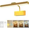 BrightArk Luce per Quadri Senza Ffili Ricaricabile con Telecomando e Timer, Lampada da Parete LED Magnetica con Display Batteria, Luce per Specchio e Dardo Dimmerabile per quadro, muro, trucco, 3000mAh, Oro