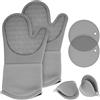 QWORK® Set da 6 guanti da forno in silicone, 1 paio di guanti da forno, 2 presine e 2 mini guanti da forno, per barbecue, cottura al forno, microonde, grigio