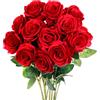 Mocoosy 12 Pezzi Rose Fiori Artificiali, Rosso Rose Falso di Seta Fiori con stelo per Bouquet da Sposa da Sposa centrotavola, artificiali rose fiori finte per decorazioni per la casa festa fai da te