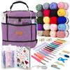 Coopay Set di 14 uncinetti portatili per principianti, 2,0 - 10,0 mm con impugnatura morbida, set per uncinetto con 20 fili per uncinetto, borsa di grande capacità, accessori all'uncinetto, set per