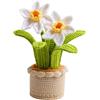 Magicherry Pianta di narciso intrecciata a mano all'uncinetto, pianta in vaso, decorazione per scrivania o auto, festa della mamma, San Valentino, compleanno (bianco)
