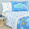 Caleffi Completo Letto Piazza e Mezzo Bambini 100% Cotone Morbido - Set Lenzuola con Sopra 180x280 cm, Lenzuolo Sotto 130x200+25 cm e Federa 50x80 cm - Nuvole Azzurre