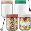 SZKKQKJ Overnight Oats - 4 vasetti per barattoli vetro con coperchio da 500 ml, con coperchio a vite, per marmellate fatte in casa, chutney, yogurt, budino, inserti, come scatole Mason Jar Meal Prep