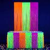 Yoreva 2 Pezzi Neon Party,Gonne Colorate Fluorescenti da Tavolo a Luce Nera | Decorazione per Feste di Halloween,Arnevale,Discoteche,Compleanni,Gonne Decorative da Tavolo 275 x 75 cm & Tenda 100x200CM