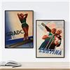Nacnic Poster vintage. Manifesti pubblicitari del mondo. Due fogli di sci d'epoca e trampolino. formato A3