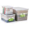 BAKAJI Set 4 Pezzi Contenitori 1L + 1M + 2XS in Plastica Trasparente con Coperchio Bianco, Spring Box Diverse Dimensioni Salvaspazio, Organizer Capiente e Robusto Portaoggetti Versatile per Stoccaggio