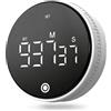 Uadme Timer Cucina Magnetico, F2 Timer Digitale Ricaricabile con Conto alla Rovescia e Cronometro, Display LED, 3 Volume Regolabile, Manopola Girevole, a Batteria, per Cucina, Studio e Lavoro, Bianco