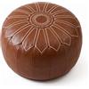 HuadaXtai Pouf Contenitore Rotondo Poggiapiedi Sgabello in Pelle Cerata con Dettagli Ricamati E Accesso con Cerniera per Tenere Oggetti a Portata Adatto per, Marrone Scuro, Ricamo Migliorato