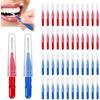 QGH Scovolini interdentali, 50 pezzi, 3 mm, rosso e blu, con cappuccio | Raggiunge tra i denti, filo flessibile e setole in nylon, manici facili da impugnare, tappi individuali, per casa