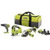 RYOBI RCK183I-242S Set di Attrezzi a Batteria 18V | Trapano R18PD3, Seghetto Alternativo e Smerigliatrice Angolare +2 batterie e Borsone Portattrezzi