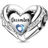 GNOCE Ciondolo con Pietra di Nascita per Charms Bracciale in Argento Sterling 925 Ciondoli con Cuore di Amore Ciondoli di Buon Compleanno per Bracciale/Collana Regalo