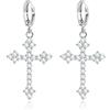 KristLand Tono Argento Pieno CZ Cubic Zirconia Elegante Croce Gotica Hoop Piercing Orecchini Goccia Con Oro Bianco 18K Placcato Per Le Donne