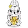 GNOCE Simpatico Coniglio Abbracci Cuore Pietra Preziosa Charm Bead Argento Sterling 925 con Smalti Giallo e Rosa Fit Bracciale/Collana per il Regalo della Festa della Mamma (Coniglio)