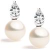 SECRET & YOU Orecchini Donna Perle Coltivate Acqua Dolce Bottone 8-9 mm | Argento 925 Rodiato & Zircone Taglio a Goccia | Chiusura Omega | Qualità AAA