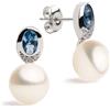 SECRET & YOU Orecchini Donna Perle Coltivate Acqua Dolce Bottone 8-9 mm | Argento 925 Rodiato con Spinello Blu e Zirconi | Design Tu ed Io | Qualità AAA
