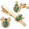 RunootPR Set di gemelli fermacravatta a forma di rana verde, da uomo, unico, 5,6 cm, con fermacravatta in oro, ideale come regalo per matrimoni e feste