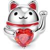 GNOCE Ciondolo Fiore Piranha Ciondoli Uomo di Pan di Zenzero Gatto Fortunato con Cuore Gemma Braccialetto Collana Argento 925 Regalo Donne Ragazze