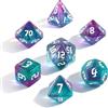 QUTHZZHY Set di dadi da gioco DND, 7 pezzi DND Dice, dadi poliedrici, cubi poliedrici, set di dadi per MTG, Dungeon and Dragons (verde viola e bianco carattere)