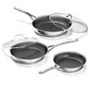 Innerwell Set di 3 padelle da 20 + 24 + 28 cm, padelle in ceramica antiaderente con coperchi in vetro, padelle in acciaio inox, adatte a induzione, per tutti i piani cottura, lavabili in lavastoviglie