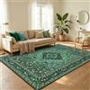 WUTONG Tappeto Orientale Vintage Medaglione Verde e Oro 120x180 cm,Soffice | Lavabile in Lavatrice e Antiscivolo, Pelo Corto , Moderno per Camera, Soggiorno e Cameretta