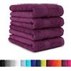 Falco BaSaTex - Set di 4 asciugamani per la casa e gli ospiti, asciugamani in spugna con passante per appenderla, in morbido cotone, 50 x 100 cm, per bagno Öko-Tex, Made in Green, viola