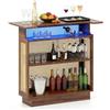 LIFEZEAL Tavolo da bar in legno, con illuminazione a LED, mensola da cucina in rattan con supporto per bicchieri e scaffale, tavolo da bistrot design industriale, 55 x 120 x 110 cm