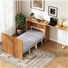Moimhear Letto pieghevole con scrivania girevole e materasso, letto armadio con ruote, ideale per piccoli spazi, camera degli ospiti e home office (colore legno, 90 x 200 cm)