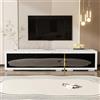 Moimhear Mobile TV a lunghezza variabile (140-260 cm), funzione girevole, effetto marmo bianco, finitura nero opaco lucido e decorazioni dorate