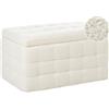 Beliani Pouf Cassapanca Imbottito in Bouclè Bianco Stile Chesterfield