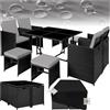 tectake® Set di Mobili in Rattan Bilbao, 4 Sedie e 4 Sgabelli con Tavolo, Struttura in Acciaio e Poly Rattan Resistente, Ideale per Giardino e Terrazzo, Mobili da Esterno - Nero/Grigio