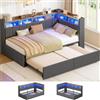 AOGLLATI Letto Singolo con Letto Estraibile Divano Letto Contenitore 90x190 | Struttura Letto Singolo con 8 Vani Aperti, Letto con LED e Stazione di Ricarica, Testiera Imbottita, Letto Estraibile 90x180