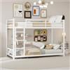 ZHOMGG Letto a castello a castello a 2 posti, 90 x 190 cm, telaio in metallo con barriere di sicurezza e scala integrata, profilo basso 136 cm, per ragazzi e ragazze (senza materasso) (bianco, D)
