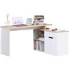 HOMCOM Scrivania Angolare con Libreria 140x117x76 cm Color Legno e Bianco