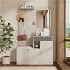 NADEUSAK Appendiabiti compatto, 110 x 190 cm, con specchio, cuscino tappezzeria, armadio, soggiorno, scaffale, scarpiera, beige crema