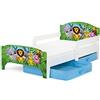 BAYAGU Letto Bambini 140x70 cm con Materasso e Cassetto, Zoo | Materasso in schiuma, rete con tubi in metallo, cassetto estraibile, sponde laterali, cameretta