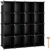C&AHOME Organizzatore di contenitori a cubo, scaffali a 16 cubi per armadio, libreria modulare in plastica fai-da-te, libreria, cubi portaoggetti ideali per camera da letto, 48,4L×12,4L×48,4A Nero