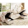 Moimhear Divano a forma di U in ciniglia, dimensioni: 260x128x82 cm, con 2 chaise longue, USB+Type-C, 2 cuscini, beige