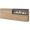Skraut Home | Credenza, Mobile, Cucina | Madia, mobile ingresso | 210 | 4 Porte | Camino elettrico XXL | Stile moderno | Rovere