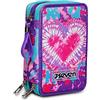 Seven Astuccio Scuola Elementare, 3 scomparti con Matite, Pennarelli, Penne, 3 Zip, Trendy Heart Girl, Bambina e Ragazza, rosa/azzurro