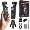 MUOXUEQN Videocamera Tascabile per Vlog 4K Interpolata con Wi-Fi, Stabilizzatore a 3 Assi, Obiettivo Rotante 330°, Sensore CMOS da 1 Pollice, Tracciamento Volti per Viaggi e Sport all'Aperto