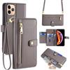 Arseaiy Custodia a portafoglio per Motorola Moto One Fusion Plus Custodia a portafoglio con tracolla magnetica tasca con cerniera in pelle PU antiurto con cavalletto guscio per telefono grigio