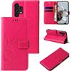 LBH - Custodia per telefono cellulare per Samsung Galaxy A32 5G, custodia a portafoglio con farfalle, fiori, funzione stand, protezione magnetica a 360 gradi, flip case cover, rosa