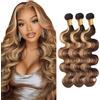 Shoaiye Human Hair Bundles Body Wave Capelli Veri Tessitura Unprocessed Remy Machine Weave Extensions Double Weft P4/27 Highlight Blonde Color 12 12 12 Inch