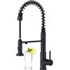 CREA 3 Vie Rubinetto Cucina con Spirale Molla e Doccetta estraibile per I Sistemi Osmosi Filtro L'acqua Potabile Acqua, 3 in 1 Miscelatore Monoleva Monocomando per Lavello, nero